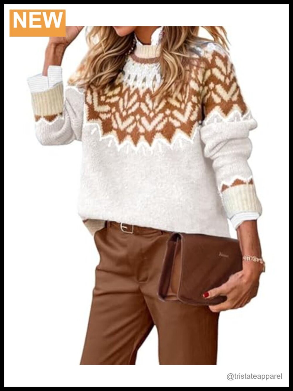 Womens Fair Isle Mock Neck Pullover Sweater Ribbed Knit Long Sleeve Fall Winter